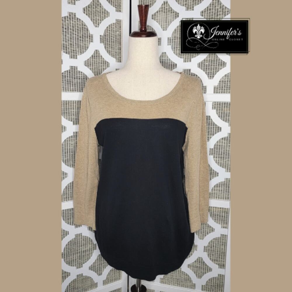Jones New York Sport Women's Black and Tan 3/4 Sleeve Pull Over Sweater Size L